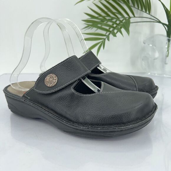 Berkemann Heliane Clog Slide Mules US 7 Black Leather Shoes Adjustable Strap - Picture 1 of 16